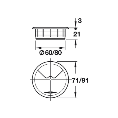 Kabeldoorvoer zwart 60 mm